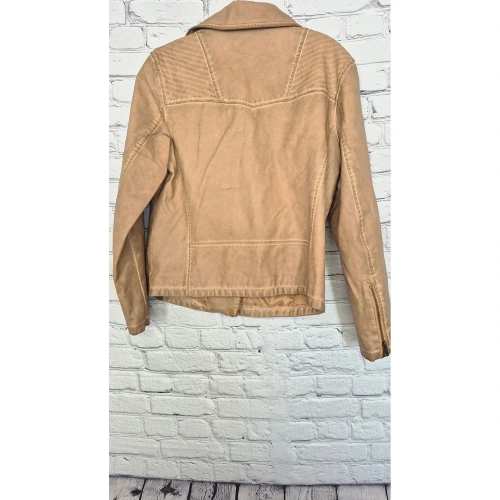 Bagatelle Tan Faux Leather Moto Jacket Western Biker XS‎
